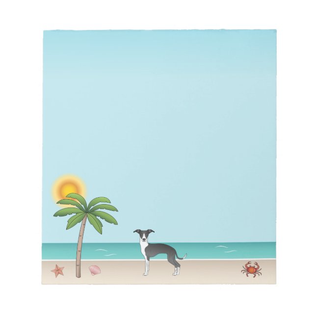 Black And White Iggy Dog At Tropical Summer Beach Anteckningsblock (Framsida)