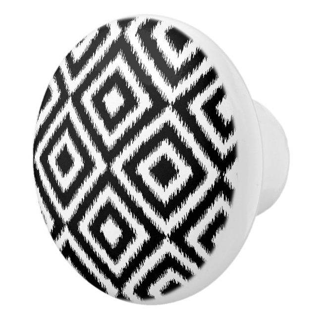 Black and White Ikat Squares Mosaic Art Mönster Knopp (Höger)
