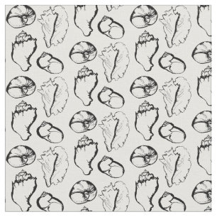 Black and White Illustrated Seashell Mönster Tyg