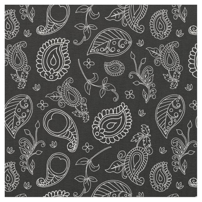 Black and White Indie Boho Paisley Print Tyg (Närbild)