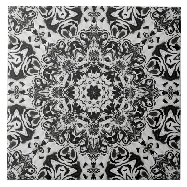 black and white intricate mandala pattern art kakelplatta (Framsidan)