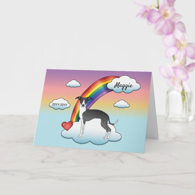 Black and White Italy Greyhound Rainbow Memorial Kort (Orkide)