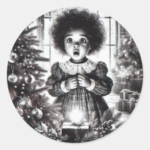 Black and White jul Awe Sticker Runt Klistermärke