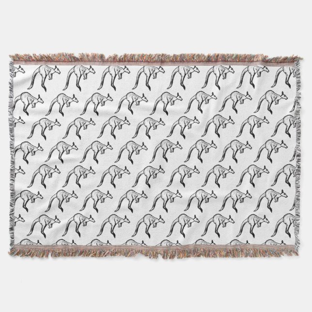 Black and White Jumping Kangaroo Sketch Filt (Framsidan)