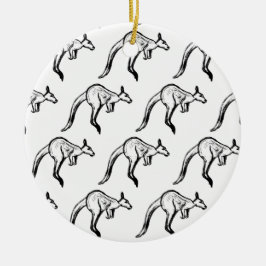 Black and White Jumping Kangaroo Sketch Julgransprydnad Keramik