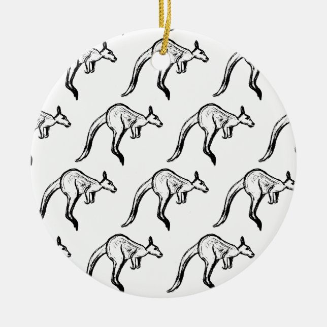 Black and White Jumping Kangaroo Sketch Julgransprydnad Keramik (Framsidan)