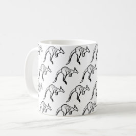 Black and White Jumping Kangaroo Sketch Kaffemugg