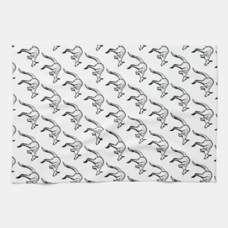 Black and White Jumping Kangaroo Sketch Kökshandduk