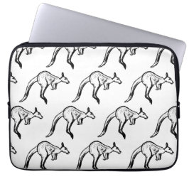 Black and White Jumping Kangaroo Sketch Laptop Fodral