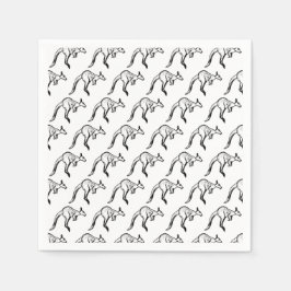 Black and White Jumping Kangaroo Sketch Mönster Pappersservett