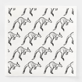 Black and White Jumping Kangaroo Sketch Pappersservett