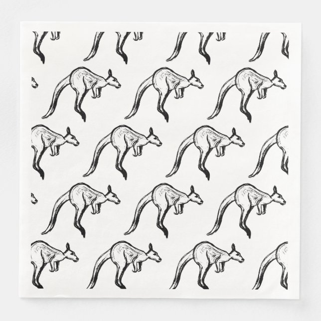 Black and White Jumping Kangaroo Sketch Pappersservett (Framsida)