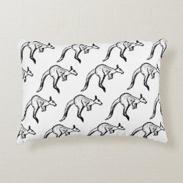 Black and White Jumping Kangaroo Sketch Prydnadskudde