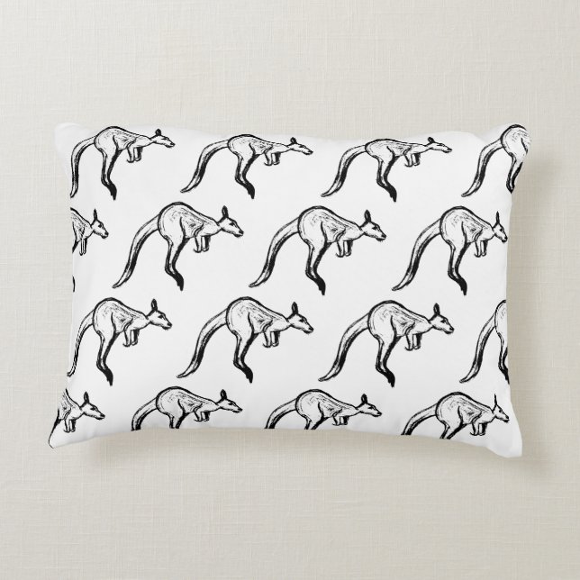 Black and White Jumping Kangaroo Sketch Prydnadskudde (Baksidan)