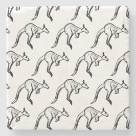 Black and White Jumping Kangaroo Sketch Stenunderlägg