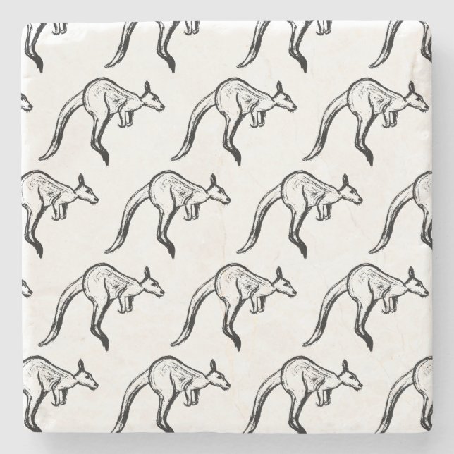 Black and White Jumping Kangaroo Sketch Stenunderlägg (Framsidan)