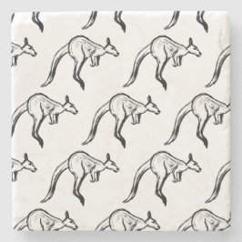 Black and White Jumping Kangaroo Sketch Stenunderlägg