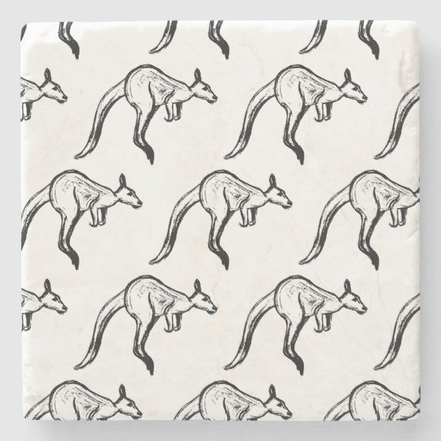 Black and White Jumping Kangaroo Sketch Stenunderlägg (Framsidan)