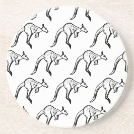 Black and White Jumping Kangaroo Sketch Underlägg