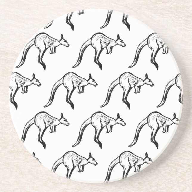 Black and White Jumping Kangaroo Sketch Underlägg (Framsidan)