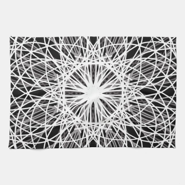 Black and White Kaleidoscope Flower Star Kökshandduk (Horisontell)