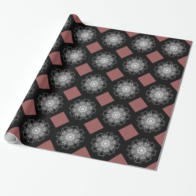 Black and White Kaleidoscope Flower Star Presentpapper (Utrullad)