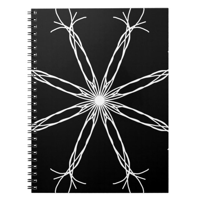 Black and White Kaleidoscope Star Anteckningsbok Med Spiral (Framsidan)