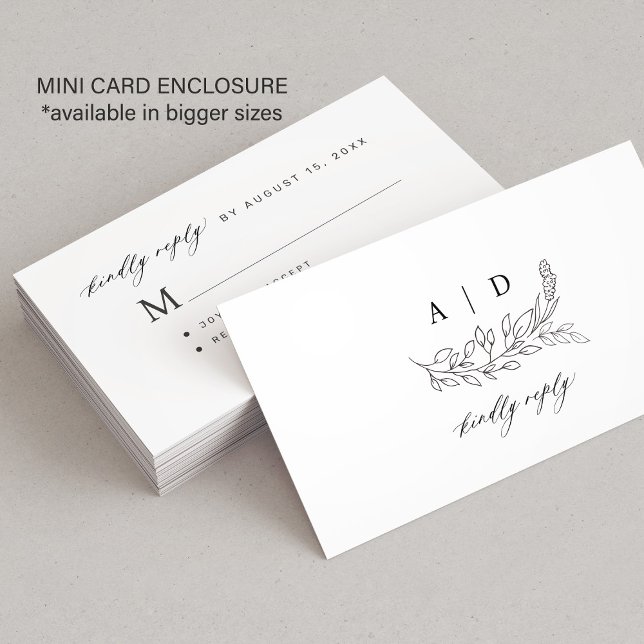 Black and white kindly reply monogram wedding RSVP Tilläggskort (This is a SMALL enclosure card. Available in bigger sizes)