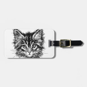 Black and White Kitten Ansikte Bagagebricka