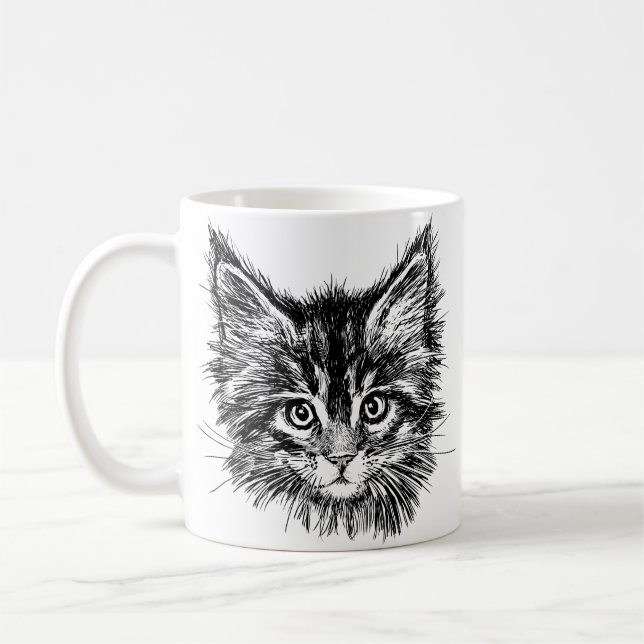 Black and White Kitten Ansikte Kaffemugg (Vänster)