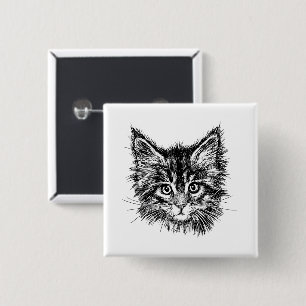 Black and White Kitten Ansikte Knapp