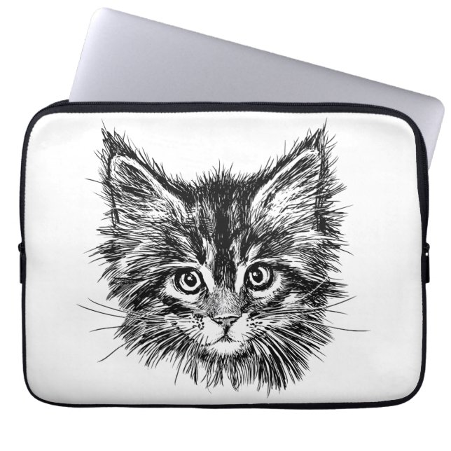 Black and White Kitten Ansikte Laptop Fodral (Framsidan)