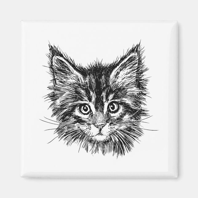 Black and White Kitten Ansikte Magnet (Framsidan)