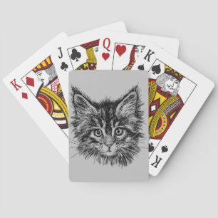 Black and White Kitten Ansikte på Grått Casinokort