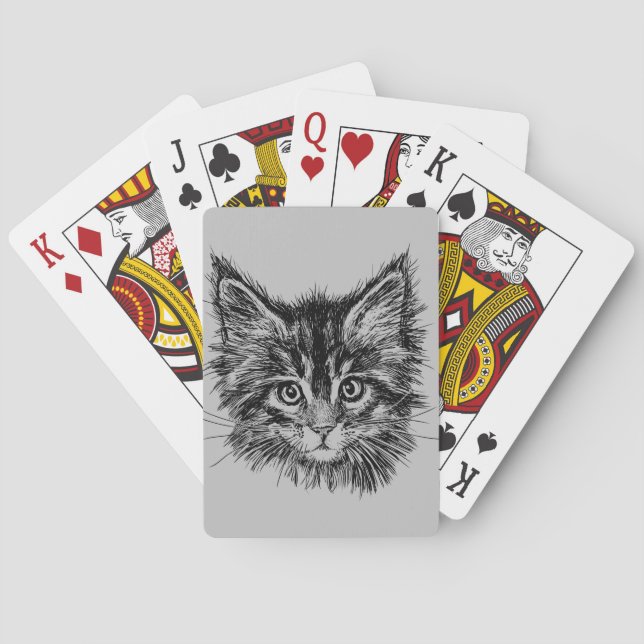 Black and White Kitten Ansikte på Grått Casinokort (Baksidan)