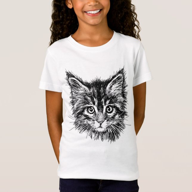 Black and White Kitten Ansikte T Shirt (Framsida)