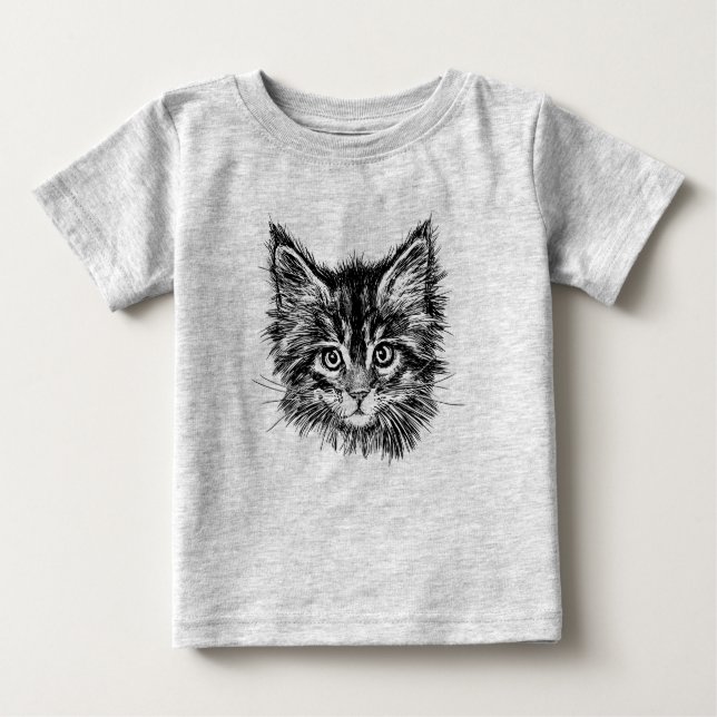 Black and White Kitten Ansikte T Shirt (Framsida)