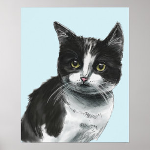 Black and White Kitten Teckning Poster