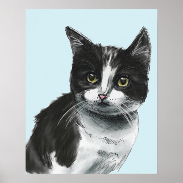 Black and White Kitten Teckning Poster (Framsidan)