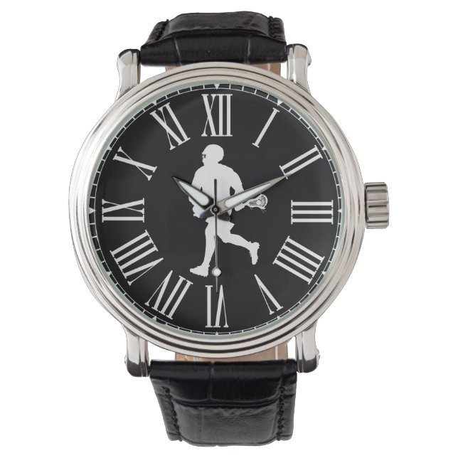 Black and White Lacrosse Player Armbandsur (Framsida)
