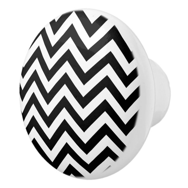 Black and White Large Chevron ZigZag Mönster Knopp (Höger)