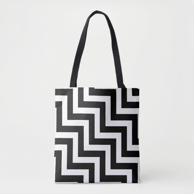 Black and White Large Diagonal Chevron Rand Tygkasse (Framsida)