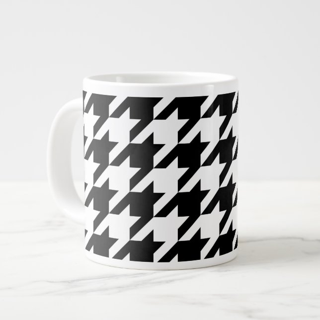 Black and White Large Houndstooth Mönster Jumbo Mugg (Framsida vänster)