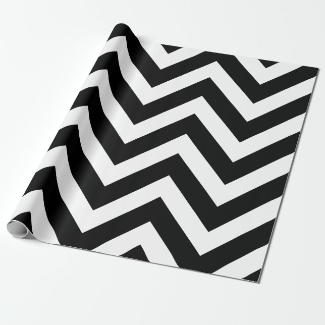 Black and White Large Storlek Chevron Rand Presentpapper (Utrullad)