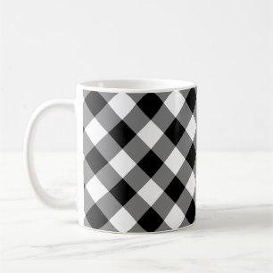 Black and White Large Storlek Diagonal Gingham Che Kaffemugg