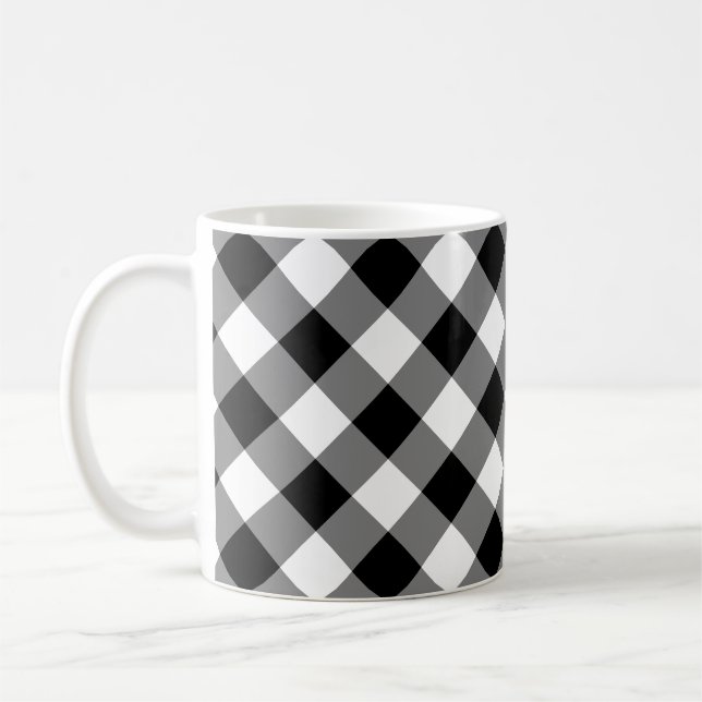 Black and White Large Storlek Diagonal Gingham Che Kaffemugg (Vänster)