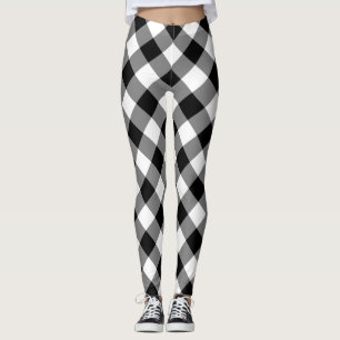 Black and White Large Storlek Diagonal Gingham Che Leggings