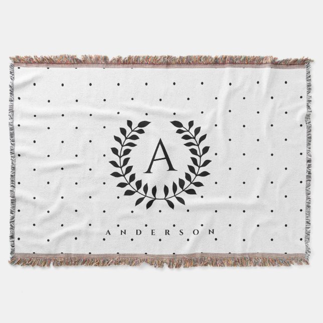 Black And White Laurel Monogram Polka Dot Pattern Filt (Framsidan)