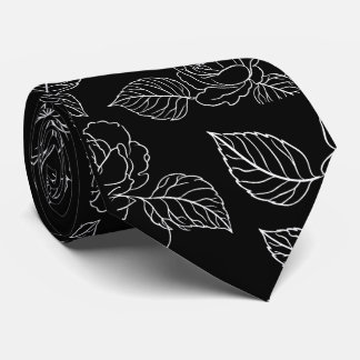 Black And White Leafy NeckTie Slips