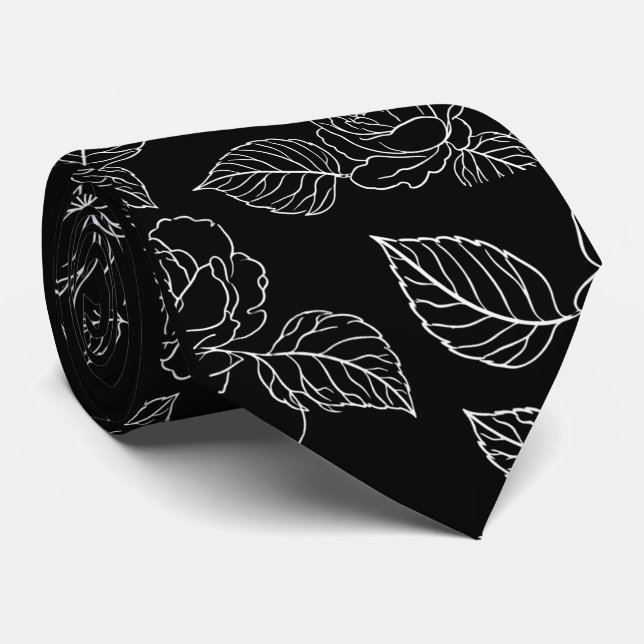 Black And White Leafy NeckTie Slips (Rullad)